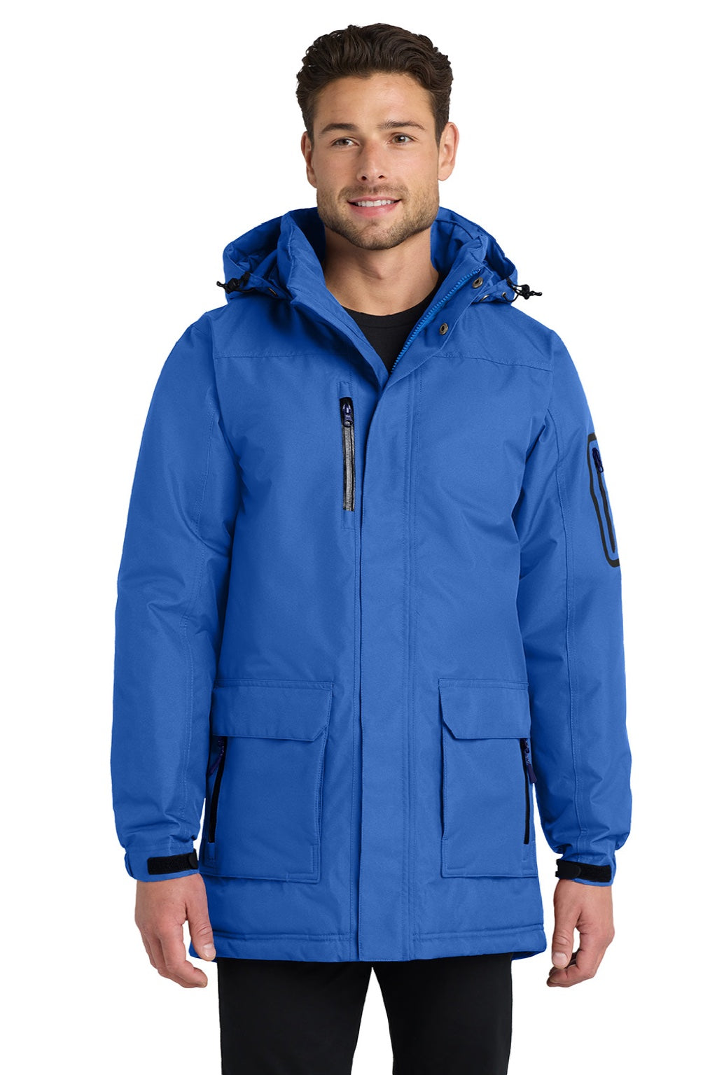 Port Authority J799 Mens Waterproof Full Zip Hooded Jacket Royal Blue Model Front