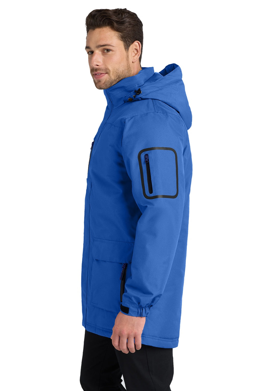 Port Authority J799 Mens Waterproof Full Zip Hooded Jacket Royal Blue Model Side