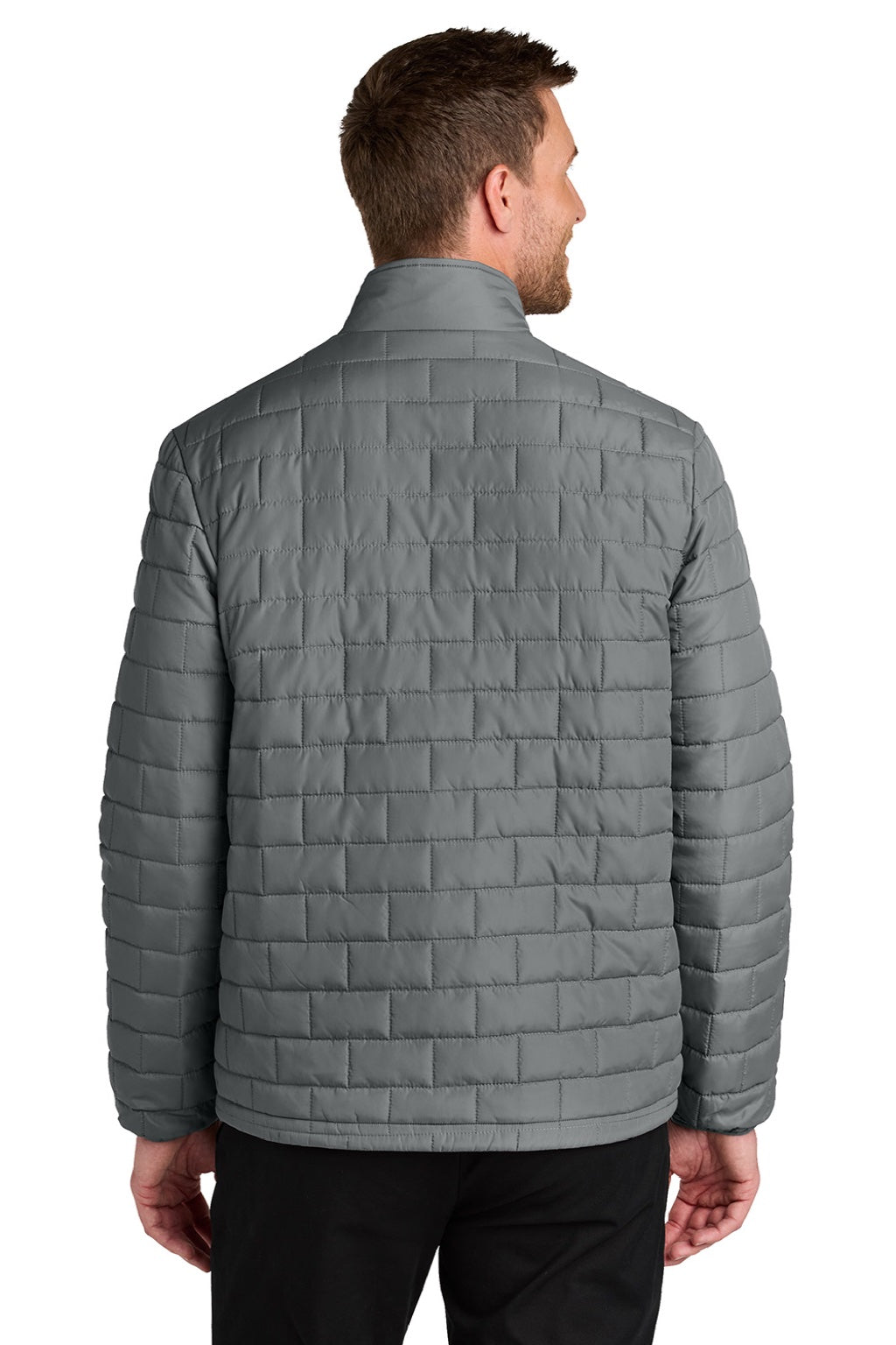 Port Authority J854 Mens C-FREE Brick Full Zip Jacket Smoke Grey Model Back