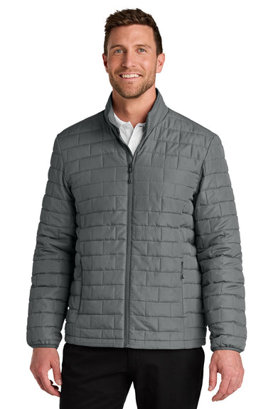 Port Authority J854 Mens C-FREE Brick Full Zip Jacket Smoke Grey Model Front