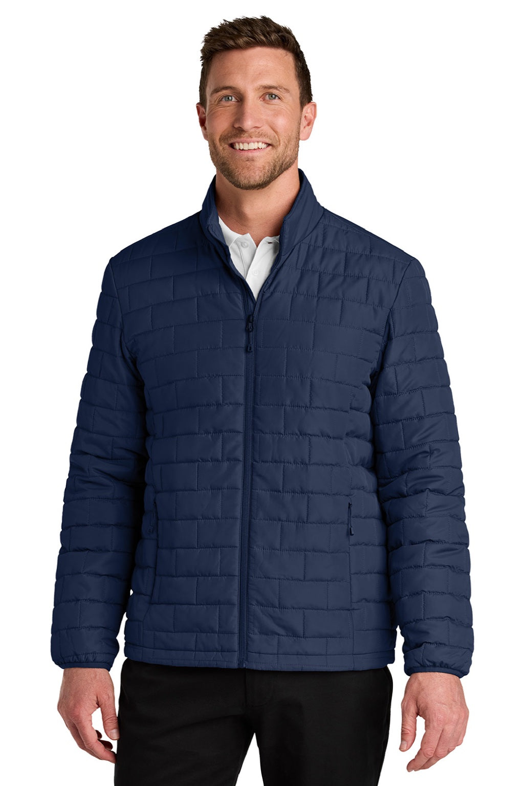 Port Authority J854 Mens C-FREE Brick Full Zip Jacket True Navy Blue Model Front
