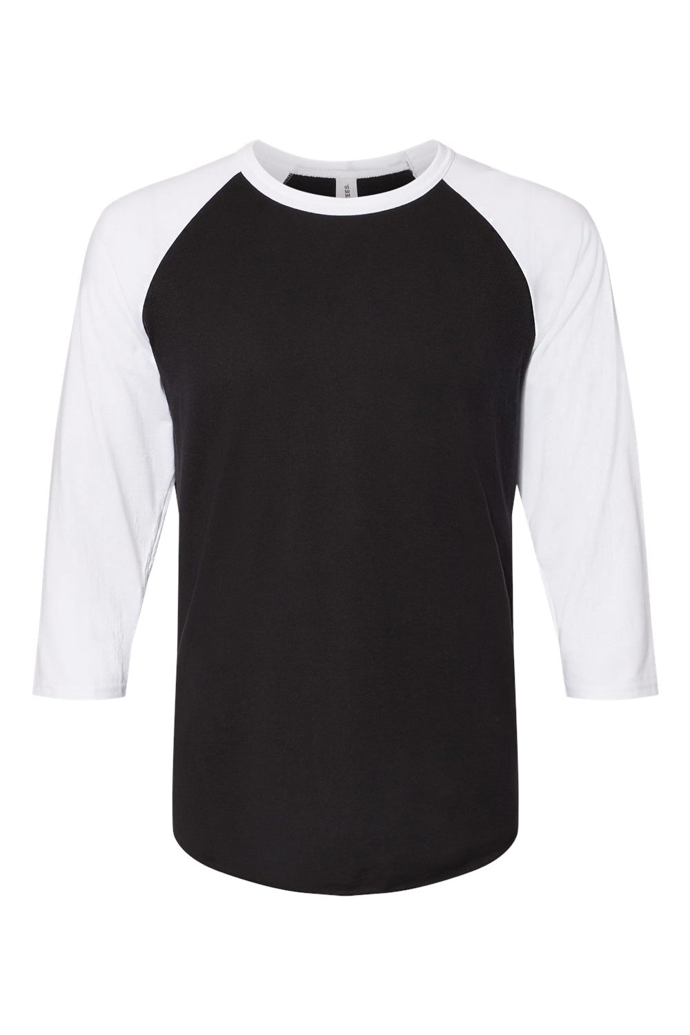 Jerzees 560RR Mens Premium Blend Baseball Moisture Wicking 3/4 Sleeve Crewneck T-Shirt Black/White Flat Front