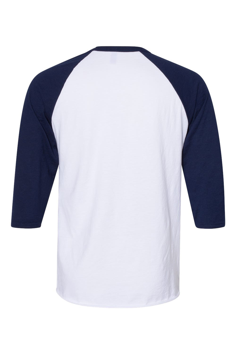 Jerzees 560RR Mens Premium Blend Baseball Moisture Wicking 3/4 Sleeve Crewneck T-Shirt White/Navy Blue Flat Back