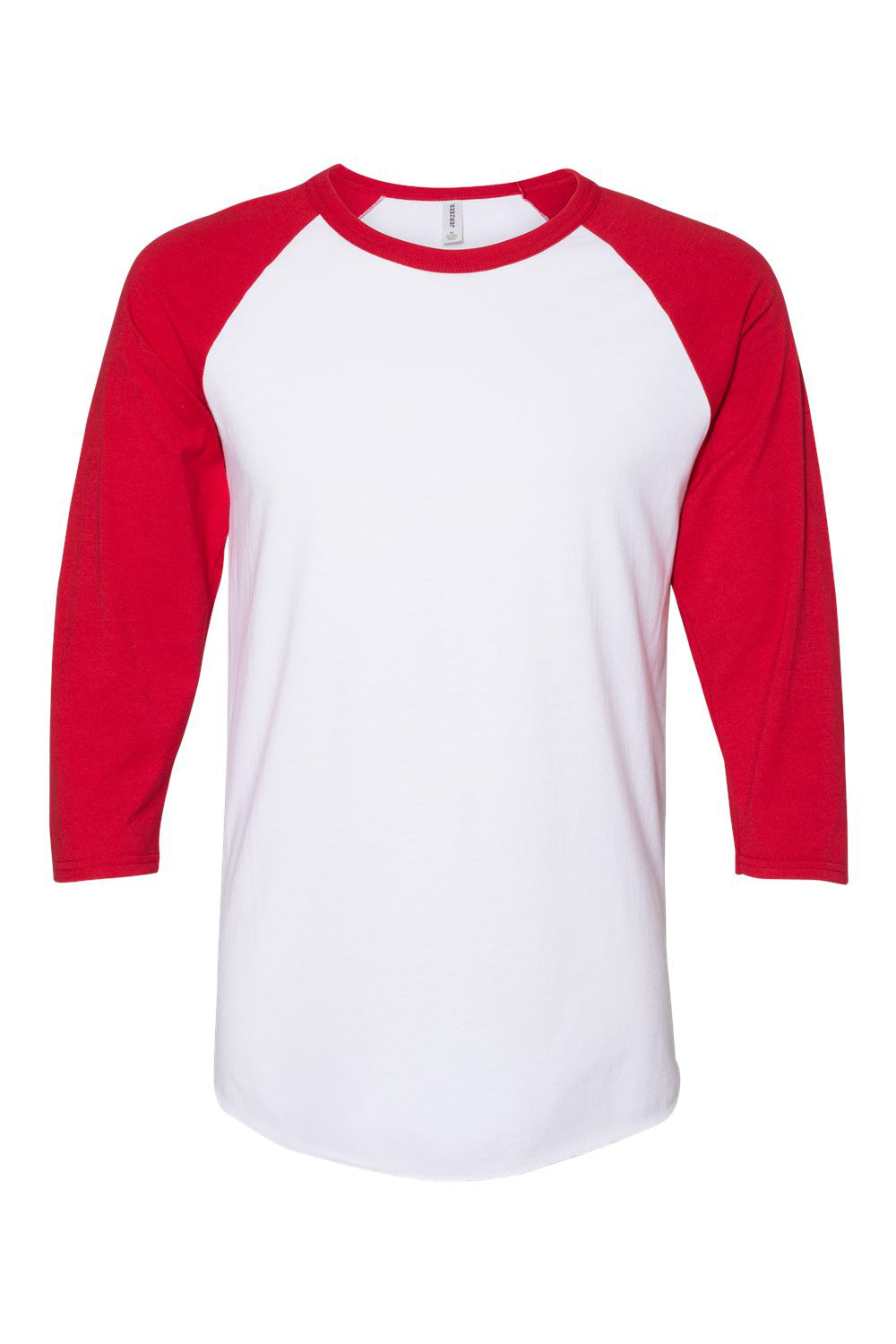 Jerzees 560RR Mens Premium Blend Baseball Moisture Wicking 3/4 Sleeve Crewneck T-Shirt White/True Red Flat Back