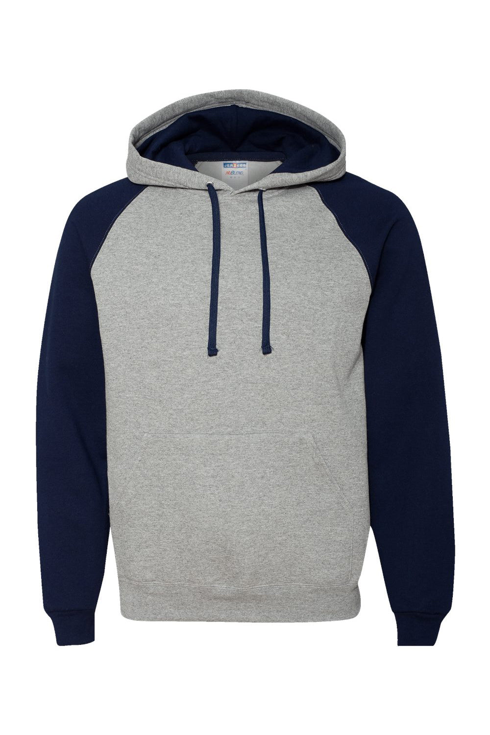 Jerzees 96CR Mens NuBlend Pill Resistant Fleece Hooded Sweatshirt Hoodie w/ Pouch Pocket Oxford Grey/Navy Blue Flat Front