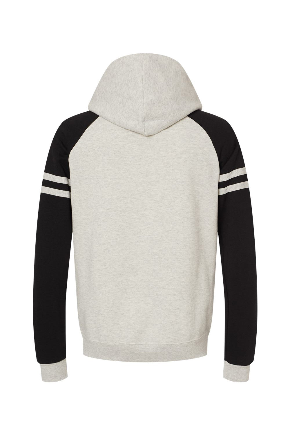 Jerzees 97CR Mens NuBlend Fleece Varsity Colorblock Hooded Sweatshirt Hoodie w/ Pouch Pocket Heather Oatmeal/Black Flat Back