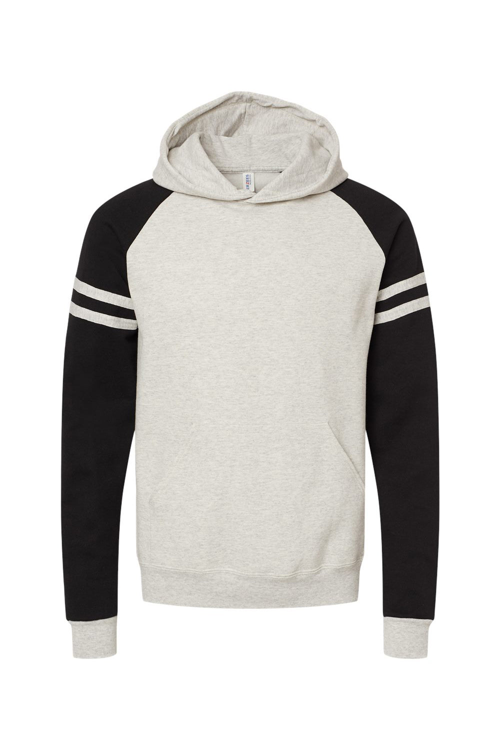 Jerzees 97CR Mens NuBlend Fleece Varsity Colorblock Hooded Sweatshirt Hoodie w/ Pouch Pocket Heather Oatmeal/Black Flat Front