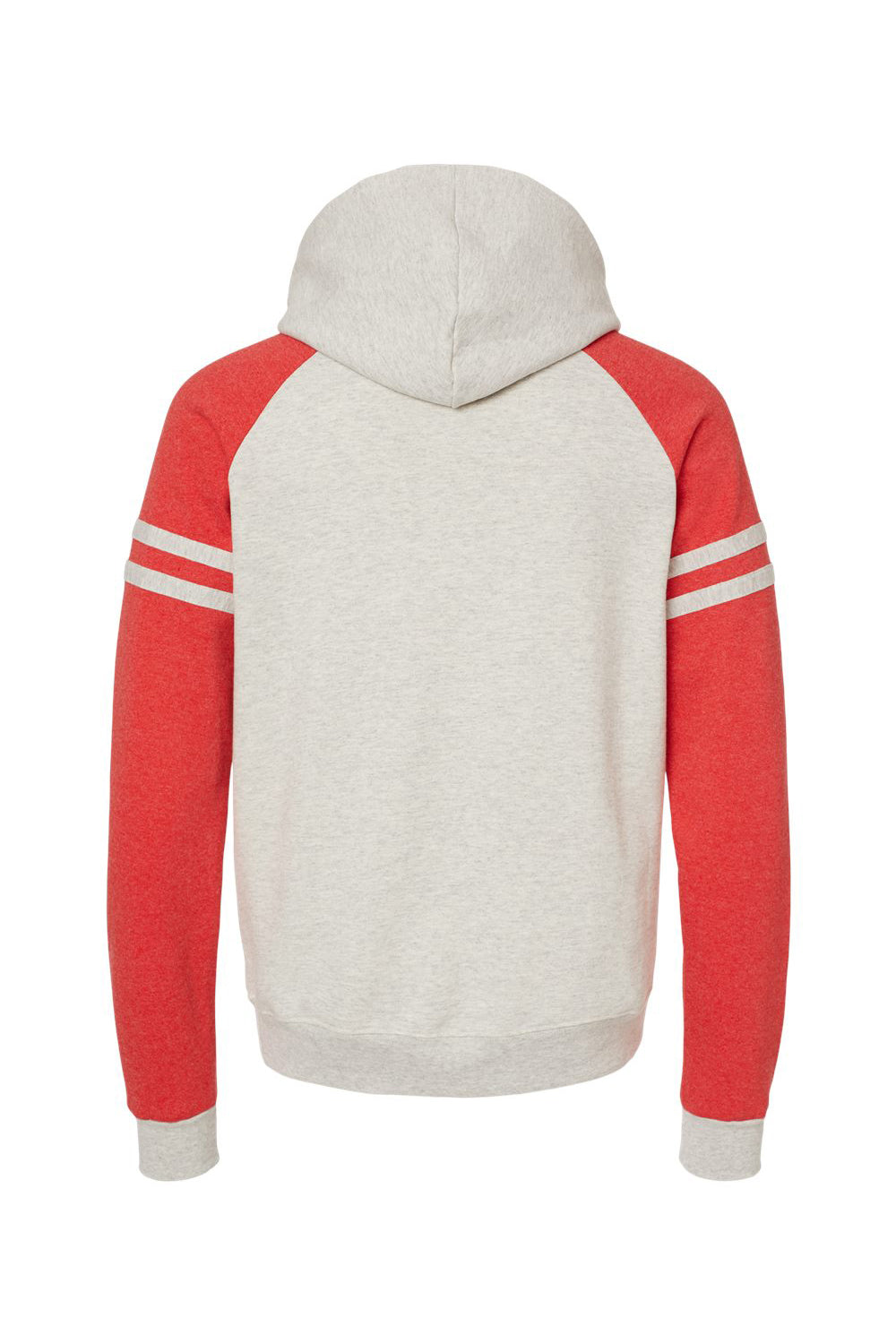 Jerzees 97CR Mens NuBlend Fleece Varsity Colorblock Hooded Sweatshirt Hoodie w/ Pouch Pocket Heather Oatmeal/Red Flat Back