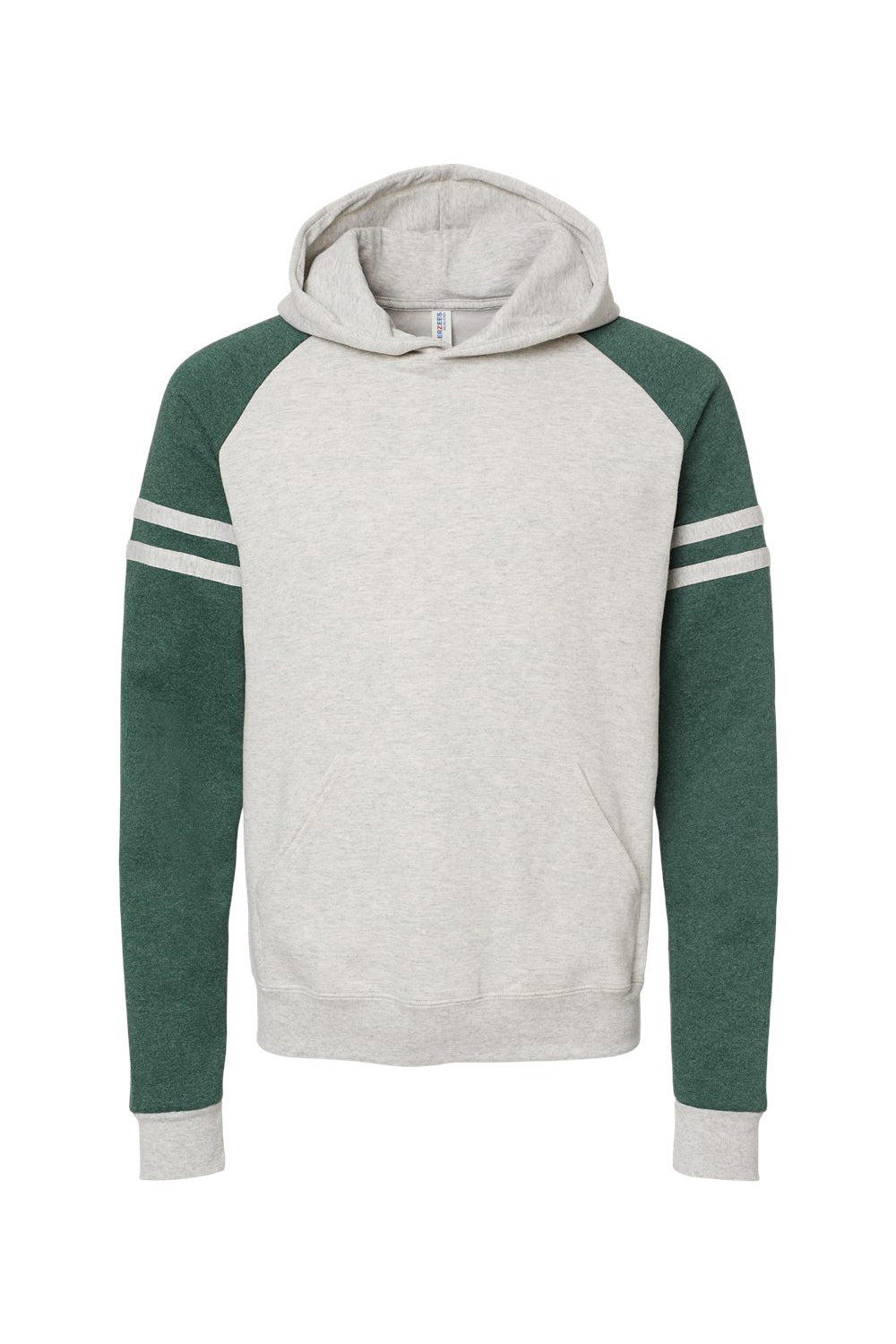 Jerzees 97CR Mens NuBlend Fleece Varsity Colorblock Hooded Sweatshirt Hoodie w/ Pouch Pocket Heather Oatmeal/Forest Green Flat Front