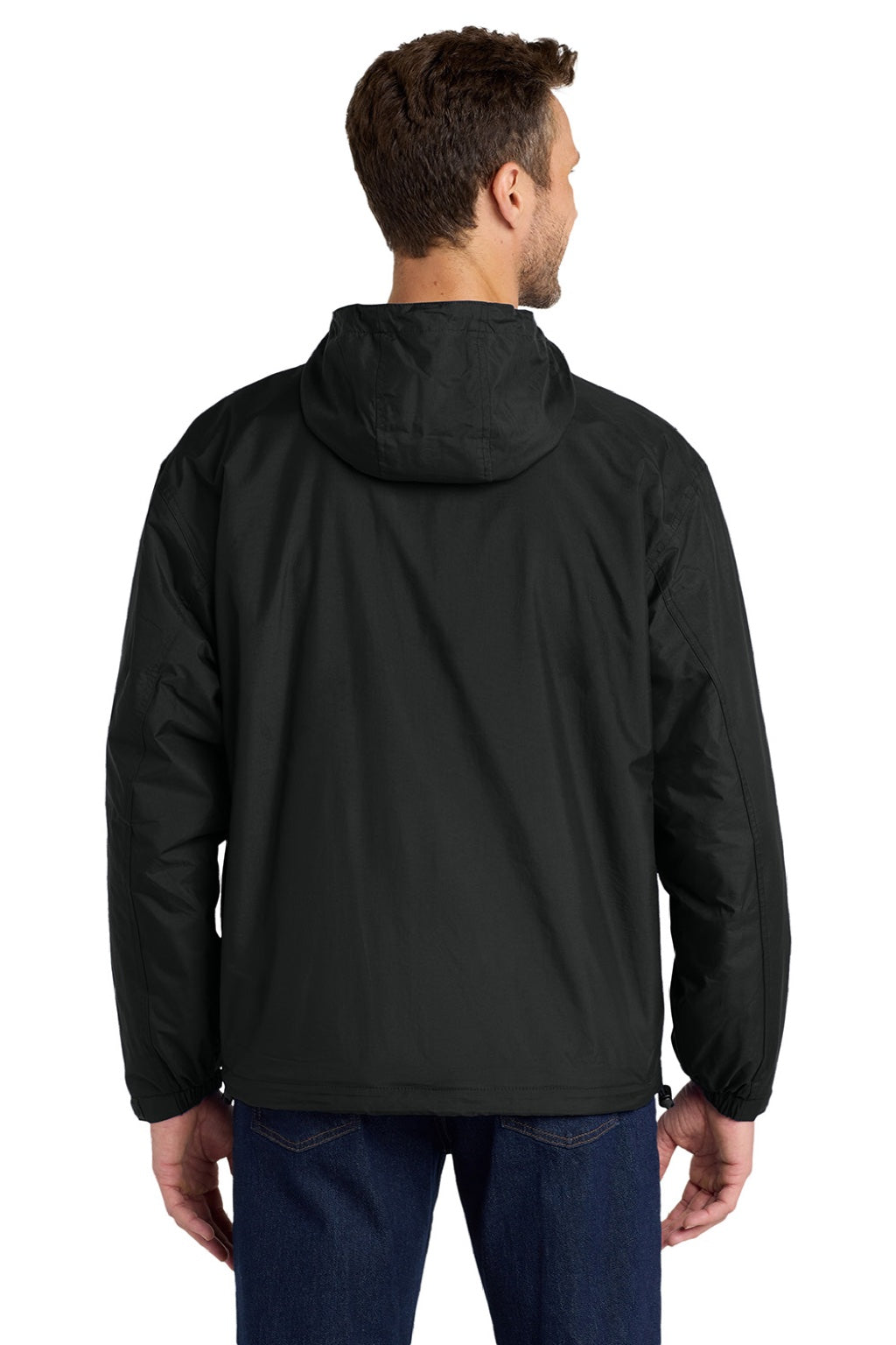 Port Authority JP56 Mens Team Wind & Water Resistant Full Zip Hooded Jacket Black Model Back