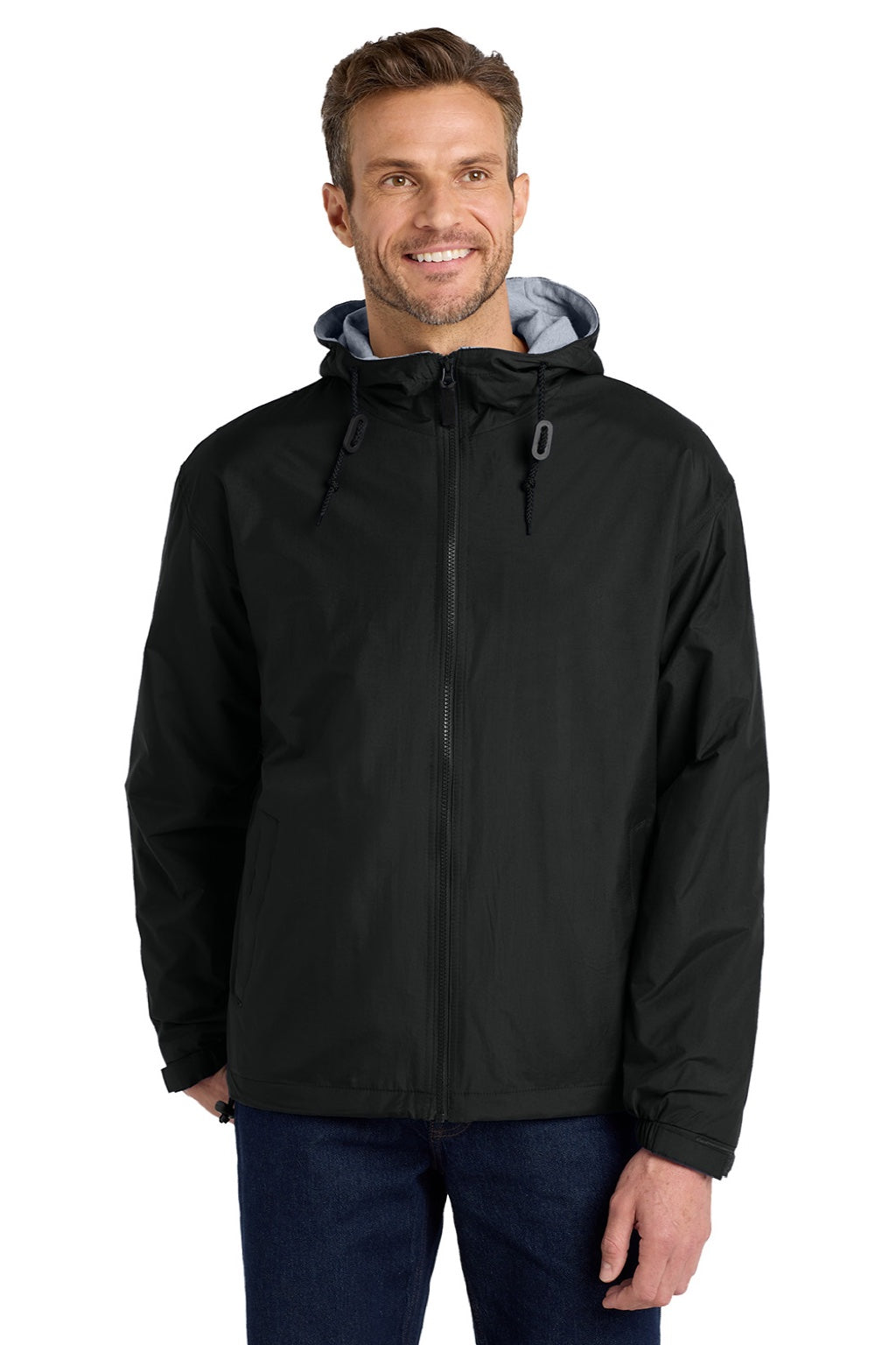 Port Authority JP56 Mens Team Wind & Water Resistant Full Zip Hooded Jacket Black Model Front