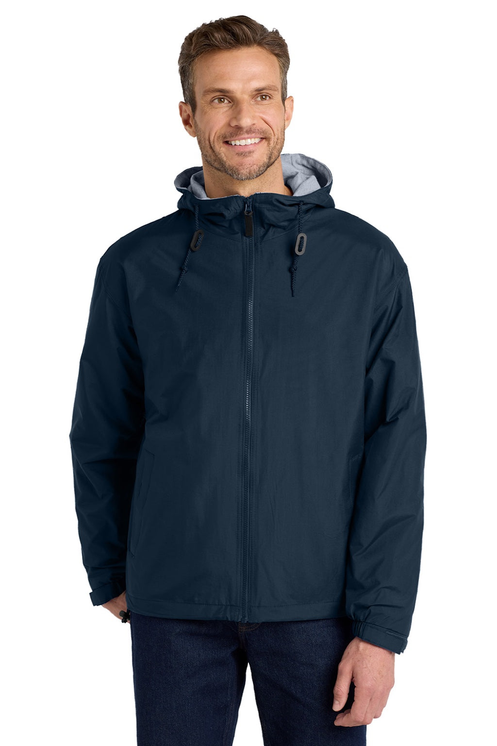 Port Authority JP56 Mens Team Wind & Water Resistant Full Zip Hooded Jacket Bright Navy Blue Model Front