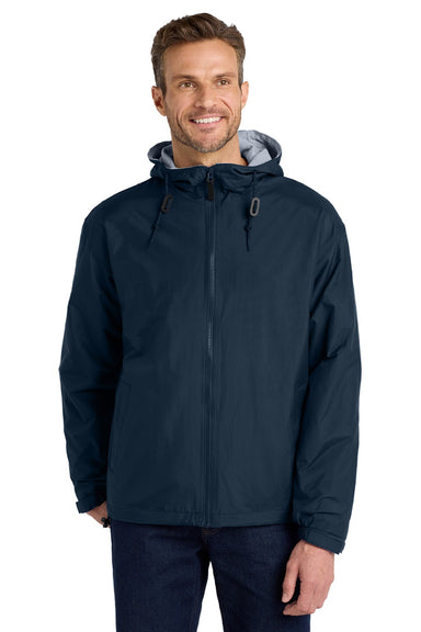 Port Authority JP56 Mens Team Wind & Water Resistant Full Zip Hooded Jacket Bright Navy Blue Model Front