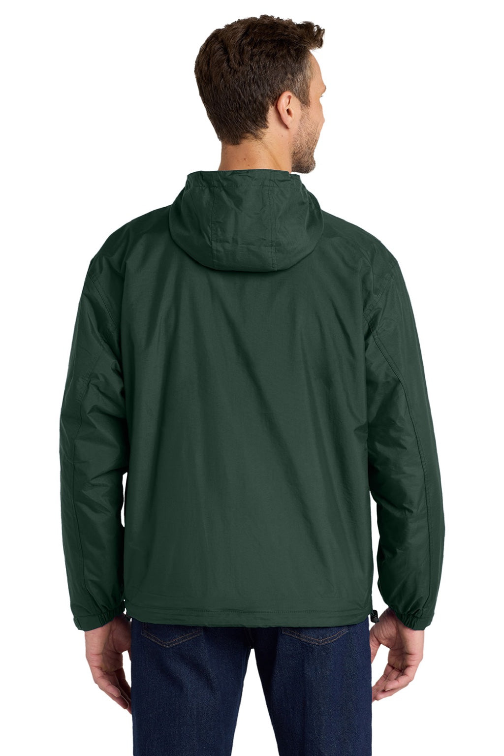 Port Authority JP56 Mens Team Wind & Water Resistant Full Zip Hooded Jacket Hunter Green Model Back