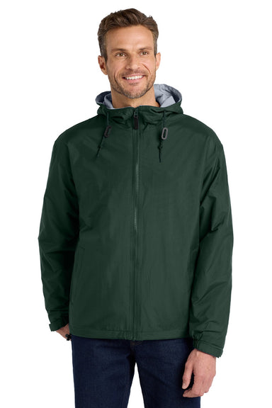 Port Authority JP56 Mens Team Wind & Water Resistant Full Zip Hooded Jacket Hunter Green Model Front