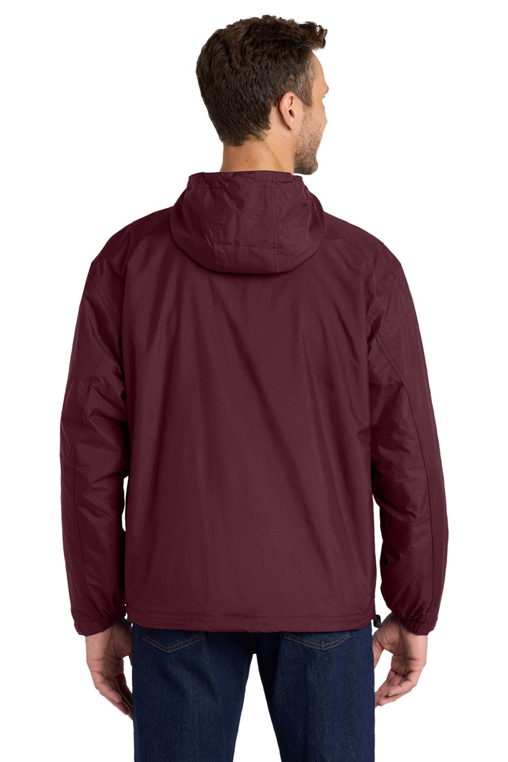 Port Authority JP56 Mens Team Wind & Water Resistant Full Zip Hooded Jacket Maroon Model Back