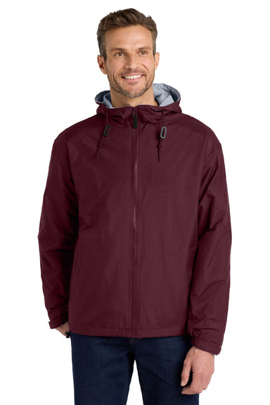 Port Authority JP56 Mens Team Wind & Water Resistant Full Zip Hooded Jacket Maroon Model Front