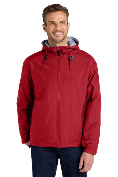 Port Authority JP56 Mens Team Wind & Water Resistant Full Zip Hooded Jacket Red Model Front