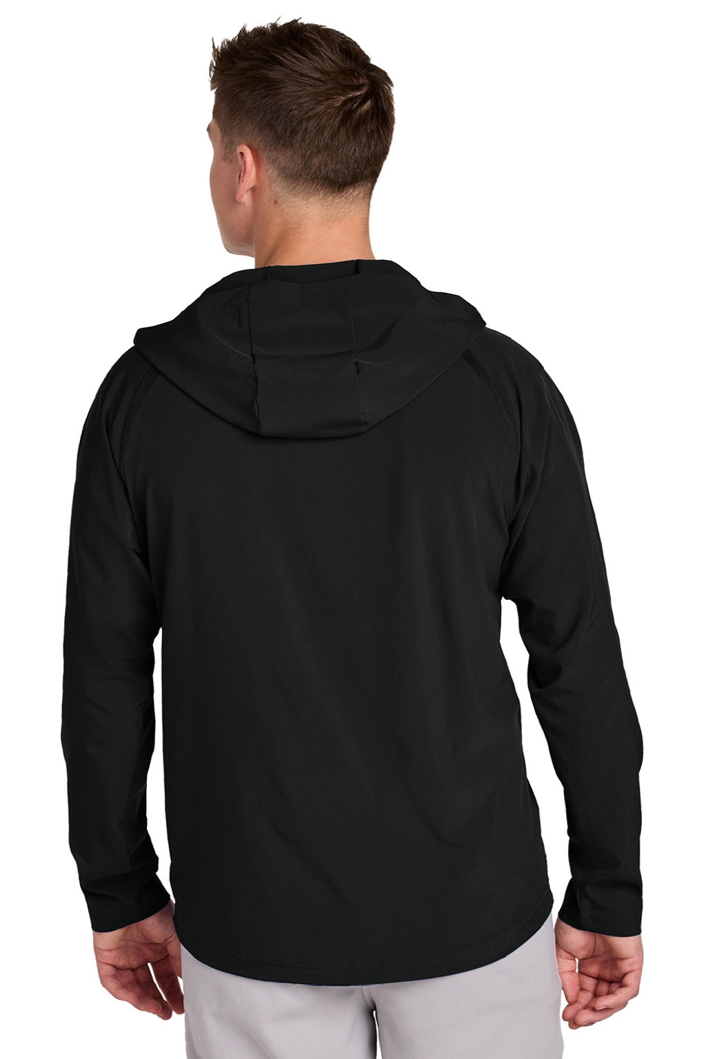Sport-Tek JST488 Mens Repeat Moisture Wicking 1/4 Zip Hooded Jacket Black Model Back