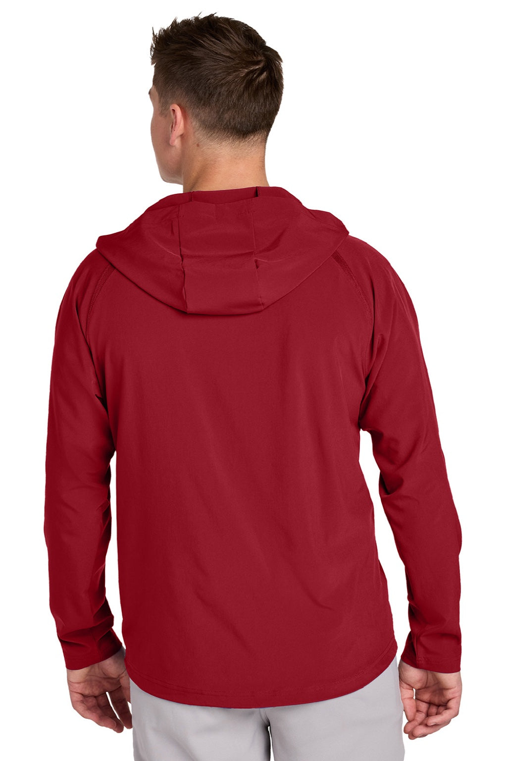 Sport-Tek JST488 Mens Repeat Moisture Wicking 1/4 Zip Hooded Jacket Deep Red Model Back