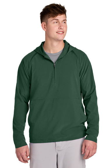 Sport-Tek JST488 Mens Repeat Moisture Wicking 1/4 Zip Hooded Jacket Forest Green Model Front