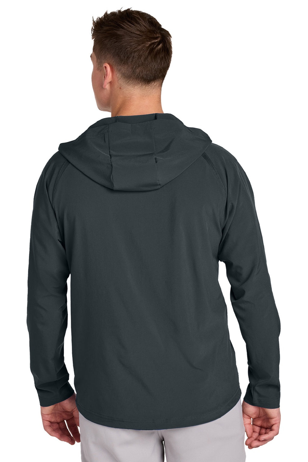 Sport-Tek JST488 Mens Repeat Moisture Wicking 1/4 Zip Hooded Jacket Iron Grey Model Back