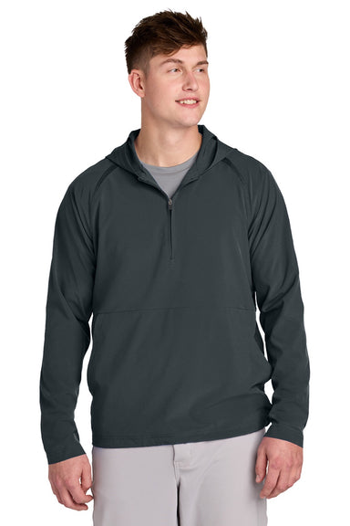 Sport-Tek JST488 Mens Repeat Moisture Wicking 1/4 Zip Hooded Jacket Iron Grey Model Front