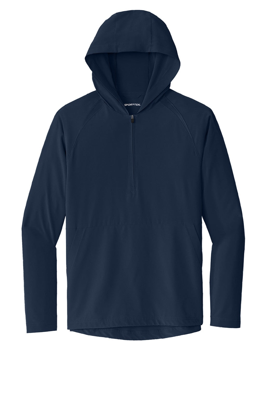 Sport-Tek JST488 Mens Repeat Moisture Wicking 1/4 Zip Hooded Jacket True Navy Blue Flat Front