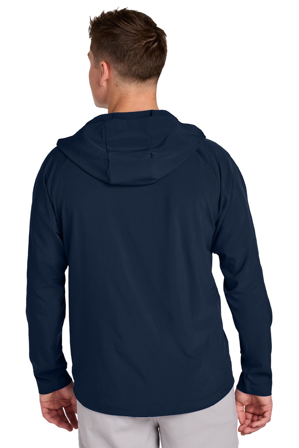 Sport-Tek JST488 Mens Repeat Moisture Wicking 1/4 Zip Hooded Jacket True Navy Blue Model Back