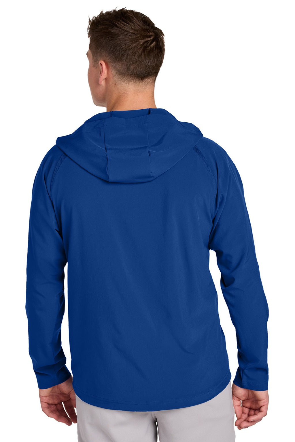 Sport-Tek JST488 Mens Repeat Moisture Wicking 1/4 Zip Hooded Jacket True Royal Blue Model Back