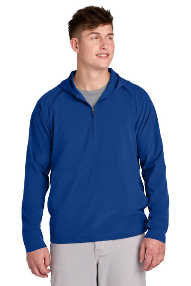 Sport-Tek JST488 Mens Repeat Moisture Wicking 1/4 Zip Hooded Jacket True Royal Blue Model Front