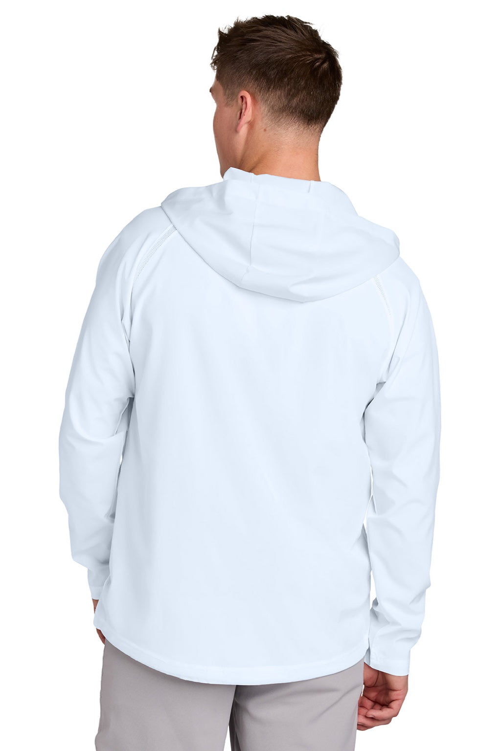 Sport-Tek JST488 Mens Repeat Moisture Wicking 1/4 Zip Hooded Jacket White Model Back