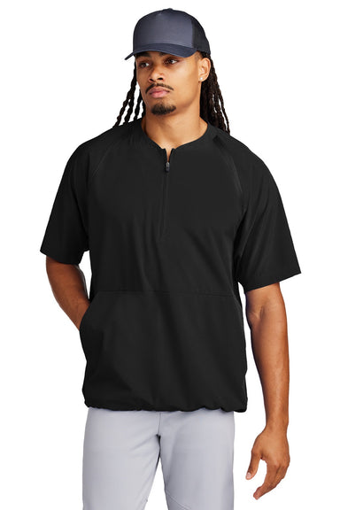 Sport-Tek JST489 Mens Repeat Moisture Wicking 1/4 Zip Short Sleeve Jacket Black Model Front