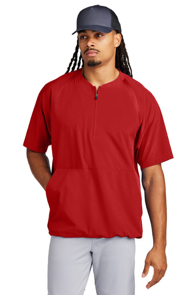 Sport-Tek JST489 Mens Repeat Moisture Wicking 1/4 Zip Short Sleeve Jacket Deep Red Model Front