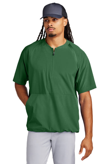 Sport-Tek JST489 Mens Repeat Moisture Wicking 1/4 Zip Short Sleeve Jacket Forest Green Model Front