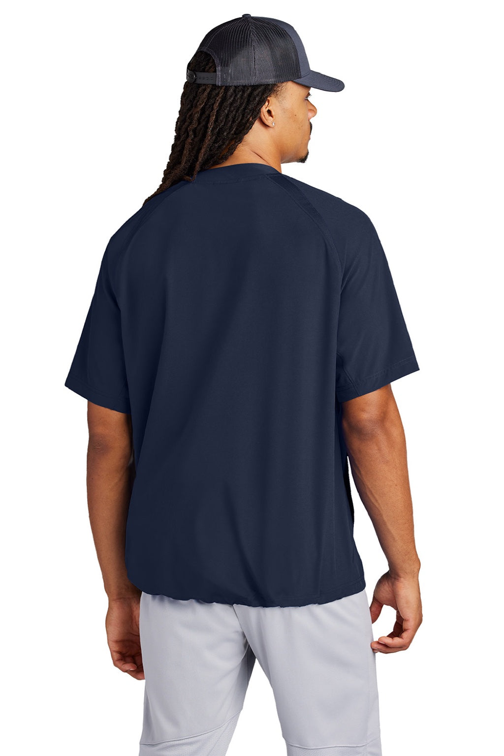 Sport-Tek JST489 Mens Repeat Moisture Wicking 1/4 Zip Short Sleeve Jacket True Navy Blue Model Back