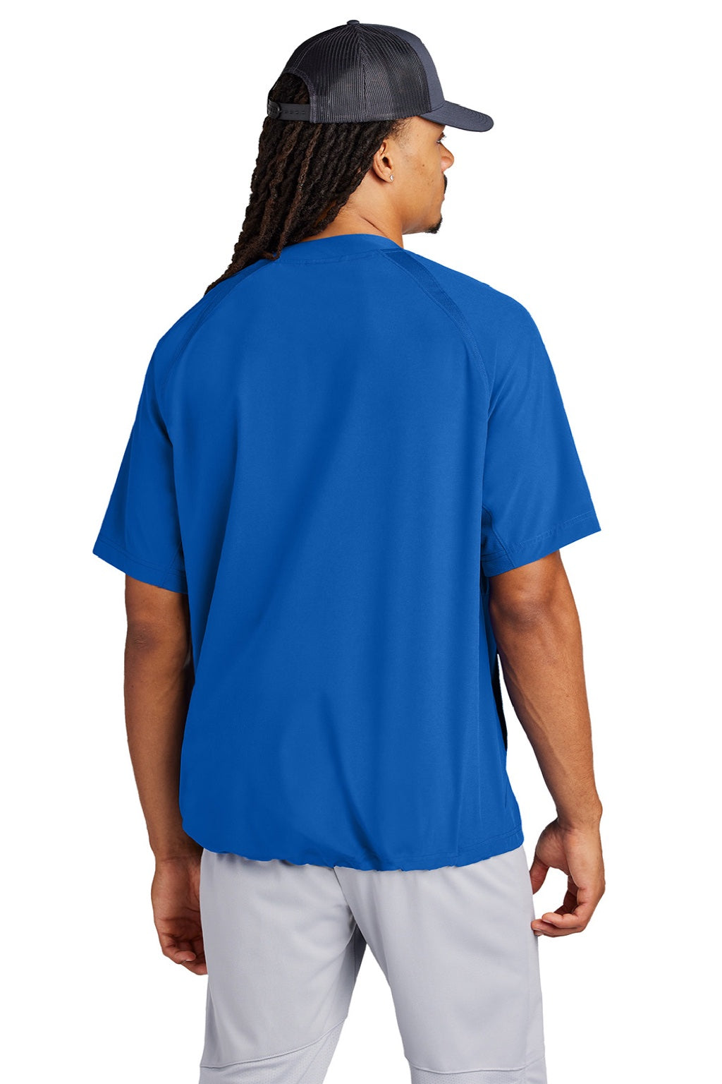 Sport-Tek JST489 Mens Repeat Moisture Wicking 1/4 Zip Short Sleeve Jacket True Royal Blue Model Back