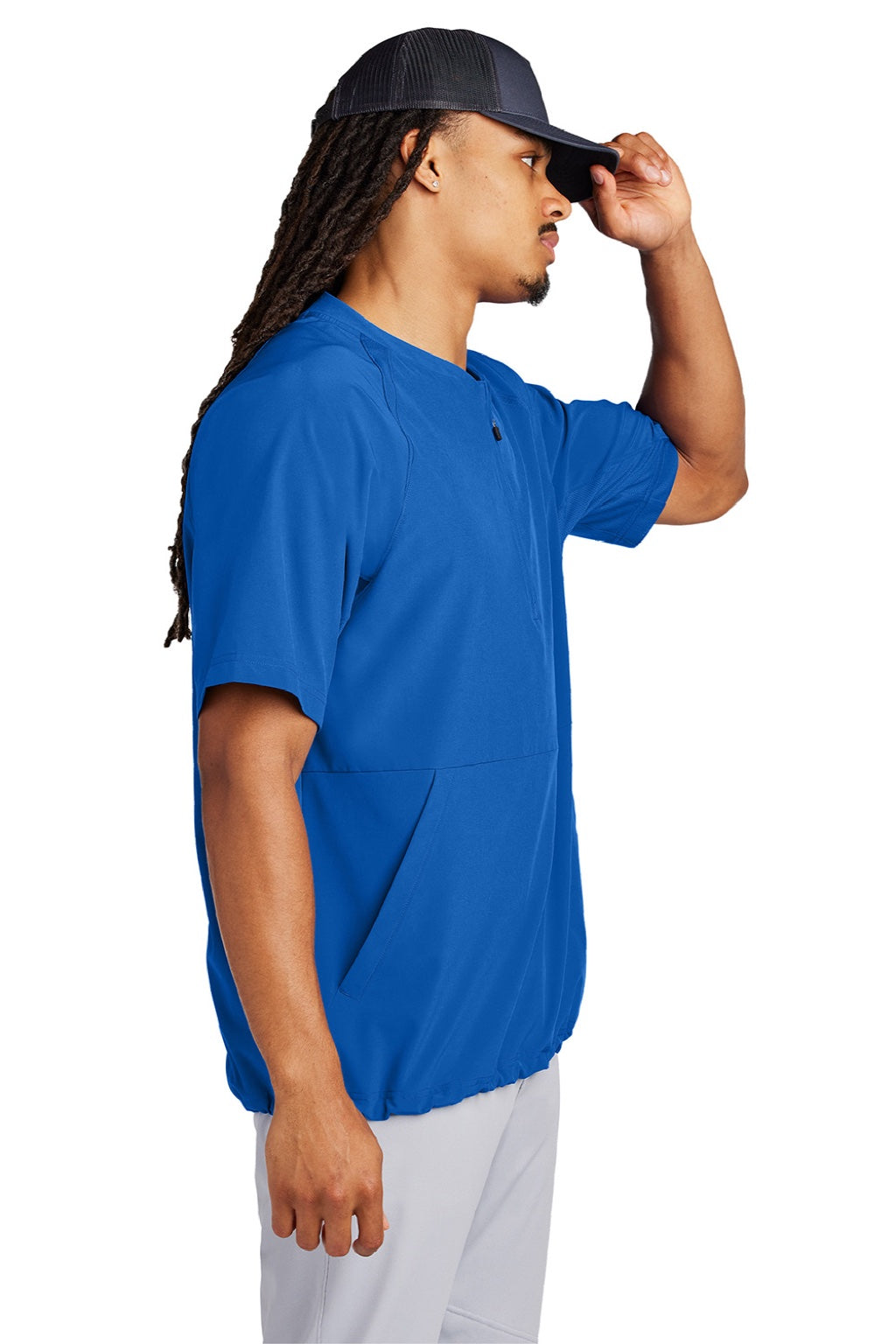 Sport-Tek JST489 Mens Repeat Moisture Wicking 1/4 Zip Short Sleeve Jacket True Royal Blue Model Side