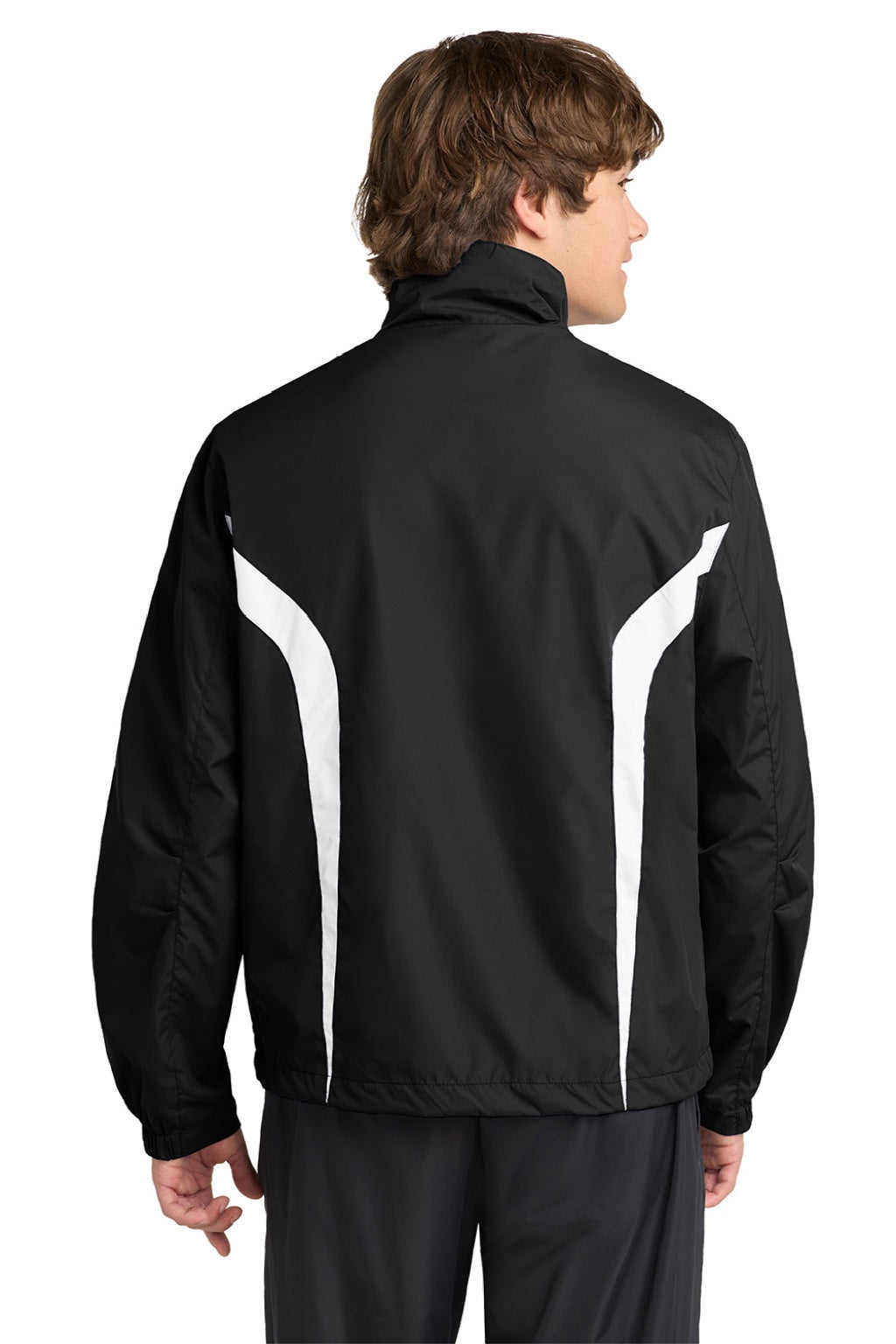 Sport-Tek JST60 Mens Water Resistant Full Zip Jacket Black/White Model Back
