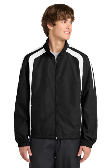 Sport-Tek JST60 Mens Water Resistant Full Zip Jacket Black/White Model Front