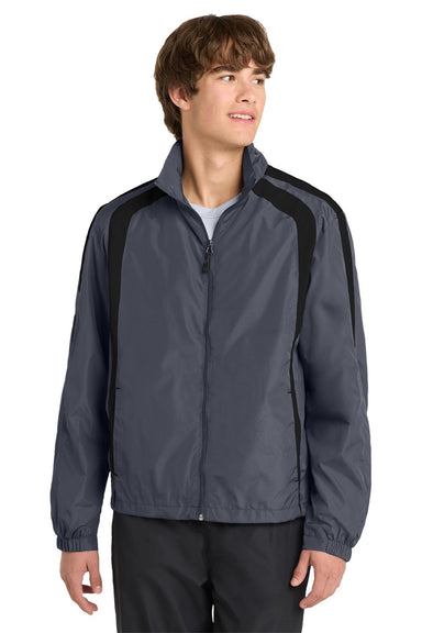 Sport-Tek JST60 Mens Water Resistant Full Zip Jacket Graphite Grey/Black Model Front