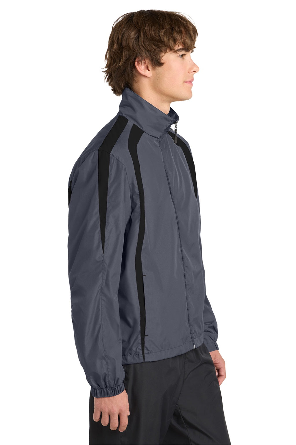 Sport-Tek JST60 Mens Water Resistant Full Zip Jacket Graphite Grey/Black Model Side