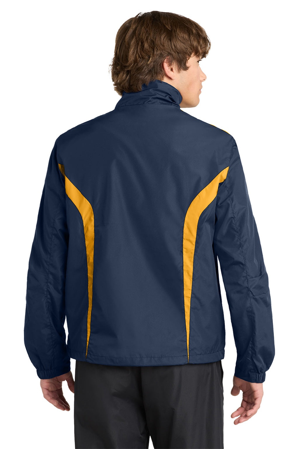 Sport-Tek JST60 Mens Water Resistant Full Zip Jacket True Navy Blue/Gold Model Back