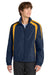 Sport-Tek JST60 Mens Water Resistant Full Zip Jacket True Navy Blue/Gold Model Front