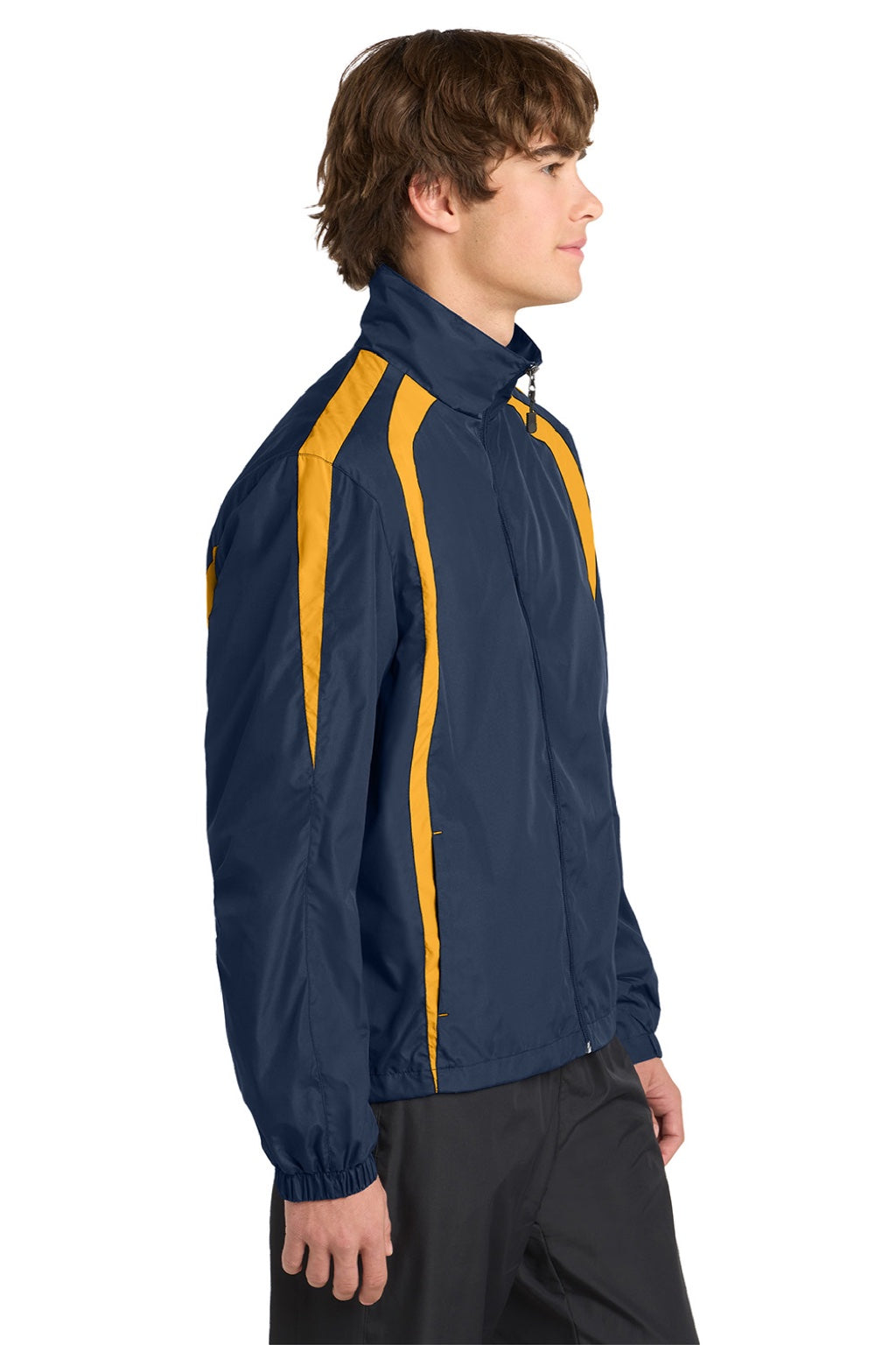 Sport-Tek JST60 Mens Water Resistant Full Zip Jacket True Navy Blue/Gold Model Side
