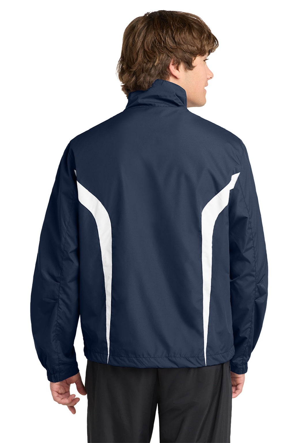 Sport-Tek JST60 Mens Water Resistant Full Zip Jacket True Navy Blue/White Model Back