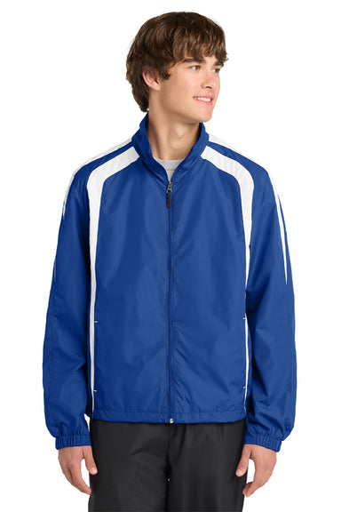 Sport-Tek JST60 Mens Water Resistant Full Zip Jacket True Royal Blue/White Model Front