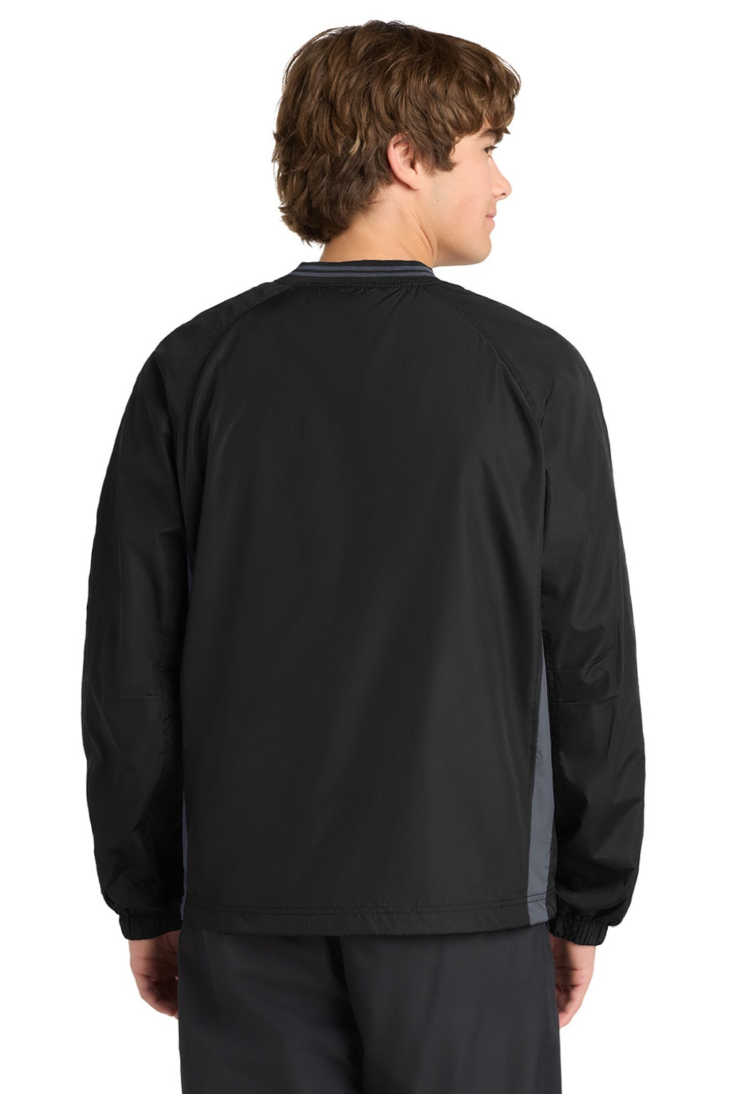 Sport-Tek JST62 Mens Water Resistant V-Neck Jacket Black/Graphite Grey Model Back
