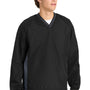 Sport-Tek Mens Water Resistant V-Neck Jacket - Black/Graphite Grey