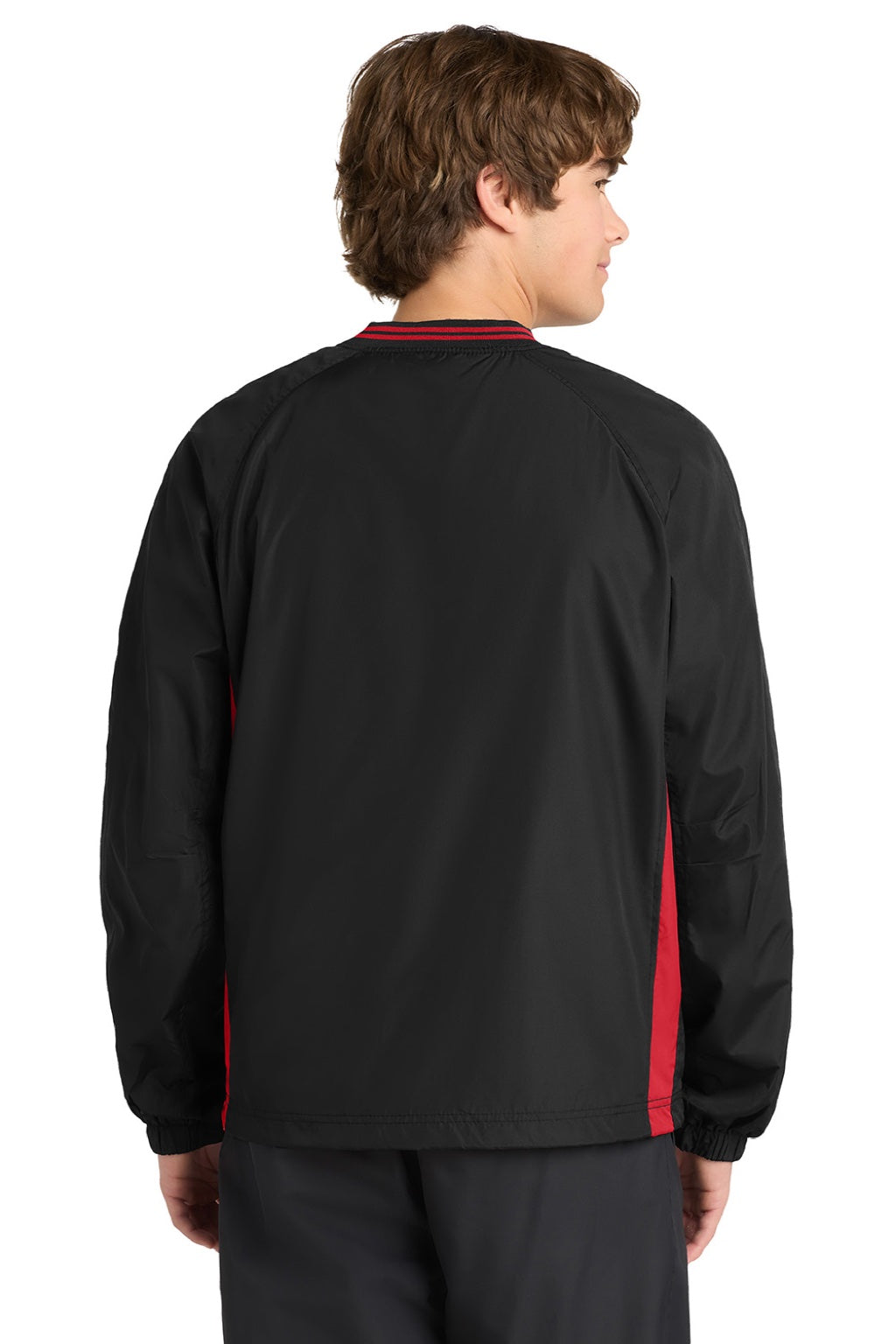 Sport-Tek JST62 Mens Water Resistant V-Neck Jacket Black/True Red Model Back